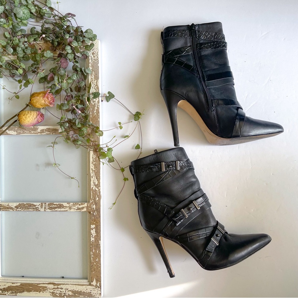 Guess Black Leather Heeled Booties